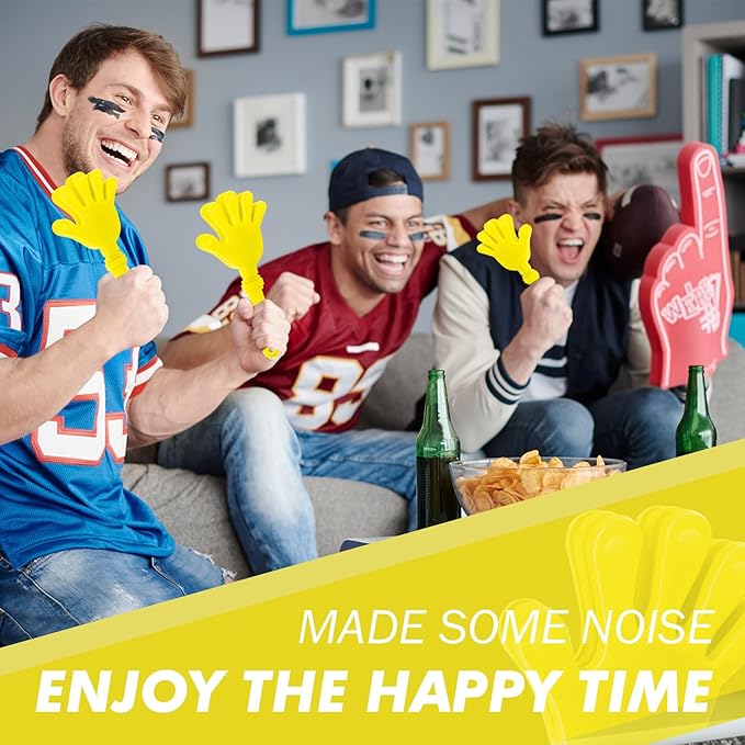 36 Pcs Hand Clappers Noisemakers 7.5 Inch Clappers Noisemakers Plastic Hand Clappers for Birthdays Game Football Sporting Events Cheers Supplies Dance Basketball Football Noisemakers（Yellow)