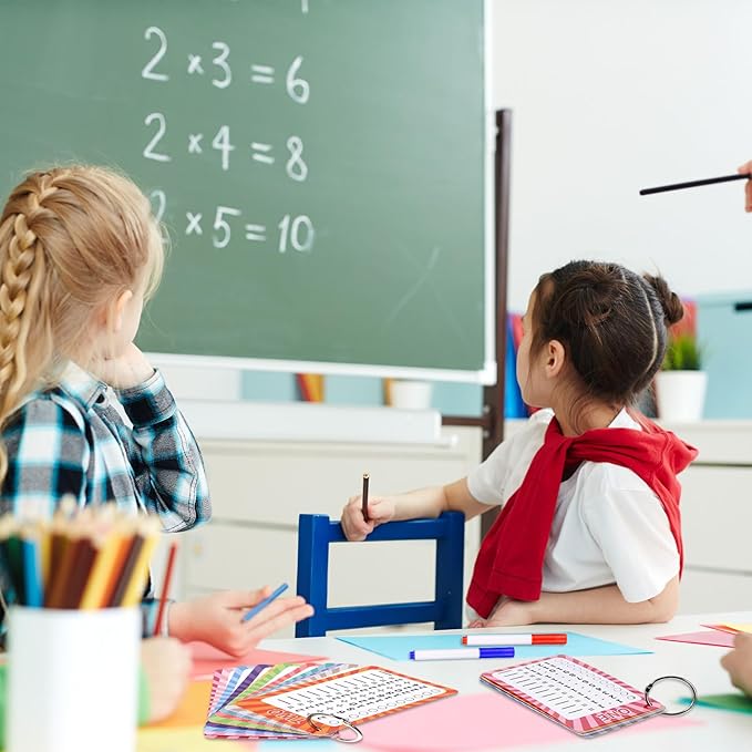 4 Packs of 49 Pcs Multi Math Flash Cards, Addition, Subtraction, Multiplication, & Division Flashcards with 2 Dry Erase Markers 4 Rings Math Games