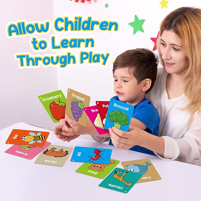 Torlam Toddler Flash Cards Baby Cognitive Flashcards for Kids, Learning Alphabet, Numbers, Shapes & Colors, Animals, First Words, Body Parts, Foods, Preschool Kindergarten Activities Educational Toys