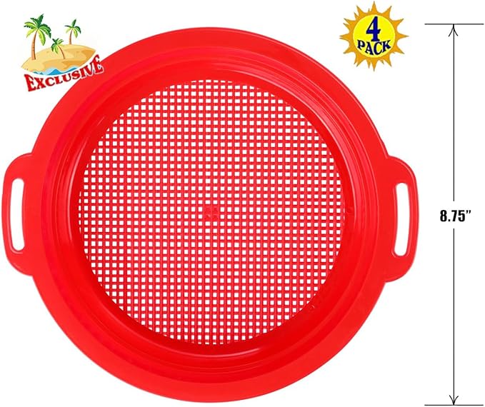 Sand Sifters Sieve for The Beach Sand Toys (Red, Blue, Yellow & Green) Complete Gift Set Bundle-4Pack(8.75x 9.75in)…