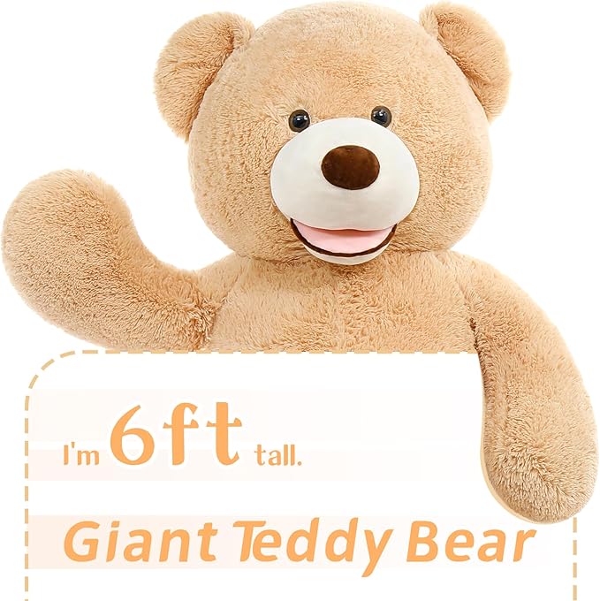 MaoGoLan Big Stuffed Animal - 6 Feet Giant Plush Teddy Bear - Adorable and Fluffy Jumbo Teddy for Girlfriend, Boyfriend, Wife - Brown
