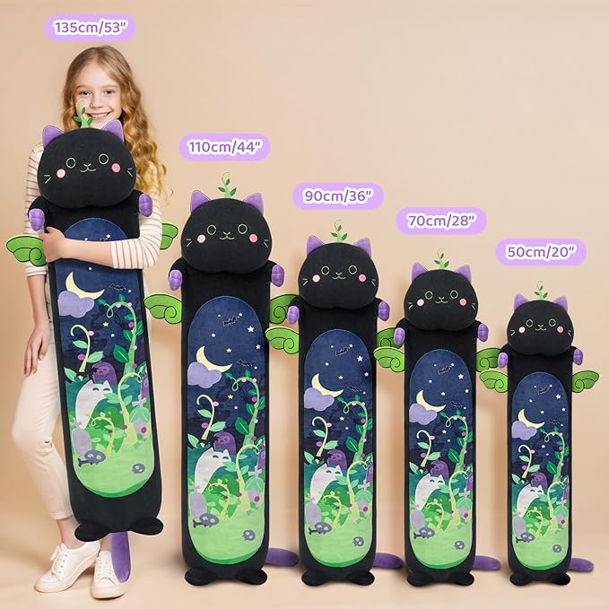 Mewaii Long Cat Plush 5 Sizes, 120% Extra Filling Giant Plushness Kids Body Pillow, Kawaii Cute Black Cat Stuffed Animals Plushies, Big Long Body Pillow Black Cat Plush Gift for Girls 28”