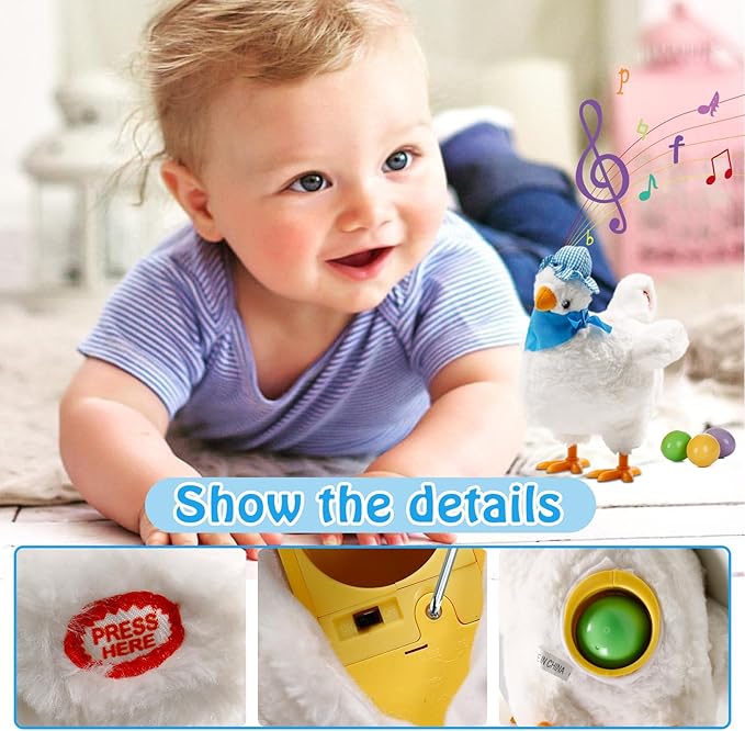 Easter Toys Chicken Laying Eggs Electric Chicken Stuffed Animal Dancing Toy Stuffed Plush Toy with Music