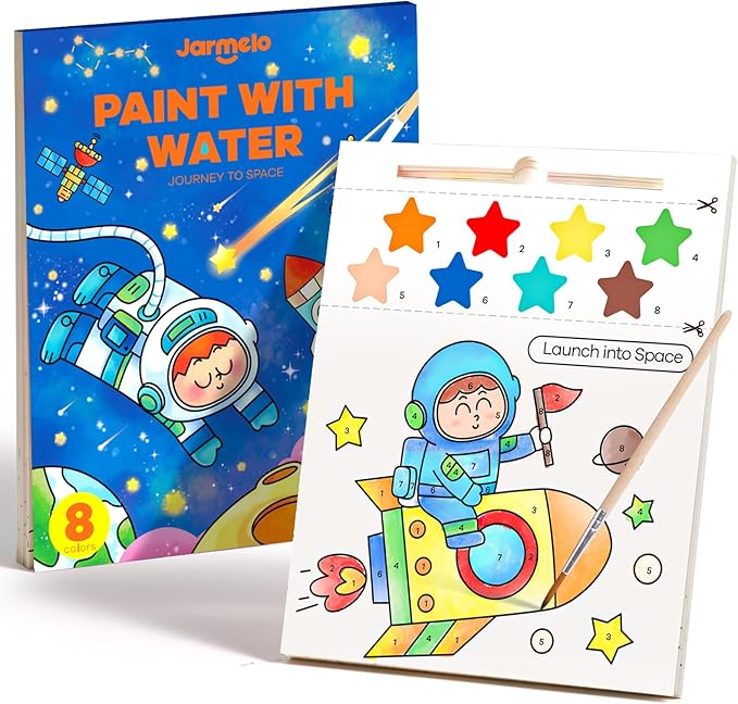 Paint with Water Books for Toddlers, Mess Free Watercolor Painting Activity for Kids Ages 1-3, 2-4, 4-6, Art Craft Coloring Gift with Brush, Airplane Travel Activities for Toddlers, Exploring Space