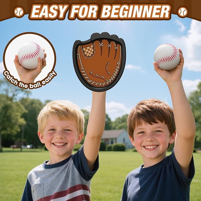 Toss and Catch Ball Set, Outdoor Games for Kids, Beach Yard Camping Toys for Adult & Family, Kids Baseball Glove for 3 4 5 6 7 8+ Year Old Boys & Girls (2 Paddles & 3 Balls)