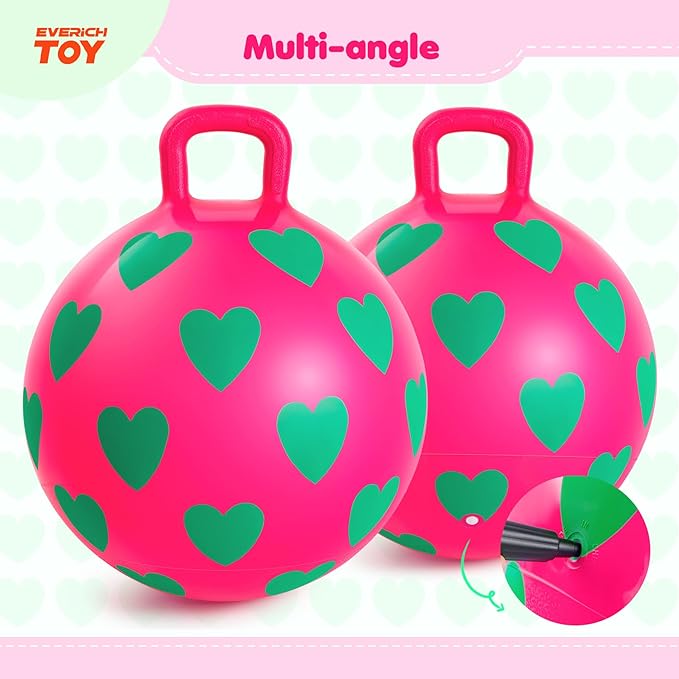 EVERICH TOY Hopper Ball for Kids 3-6, 15In Hippity Hop Ball Toy, Sit On Bouncy Balls with Handle, Indoor Outdoor Inflatable Christmas Hopping Toy for Girls Boys Gifts with Pump