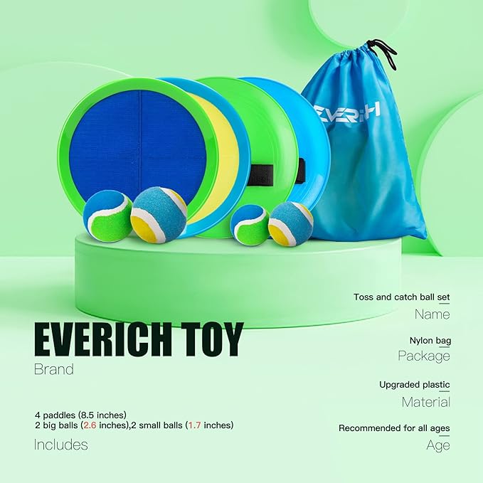 EVERICH Upgraded Toss and Catch Ball Game Set, Outdoor Games for Kids Toys, Stocking Stuffers for Family Games, Beach Pool Yard Outside Toys for Boys Girls 3 4 5 6 7 8-12 Years Old