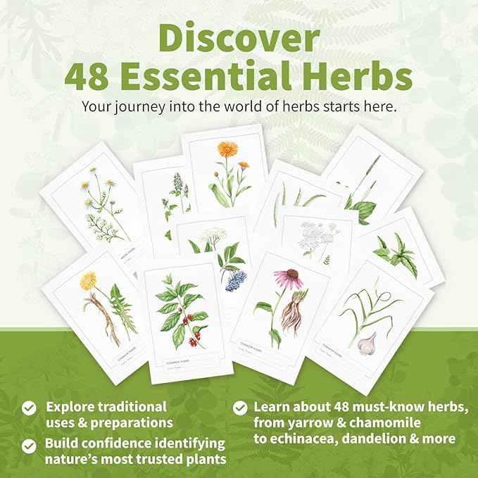 Herb Notes Flash Cards – Discover 48 Essential Herbs with Elegant Botanical Illustrations – Color Flash Cards to Learn Uses, Parts & Preparations Anytime – A Practical Guide for Beginners & Herbalists