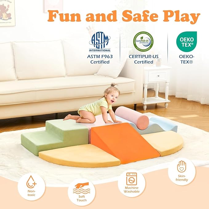 QUCHI Climbing Toys for Toddlers, Toddler Climbing Toys Indoor, 7-Piece Soft Foam Climb Blocks Set, Toddler Playtime Corner Climber Indoor Foam Play Gym for Crawling and Sliding