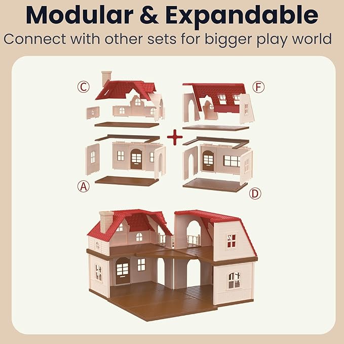 Family Grand Doll House — Light-Up 2-Story Cozy Cabin with Furniture & Bunny Figure, Complete Dollhouse Playset for Creative Pretend Play, Gift for Kids Ages 3+