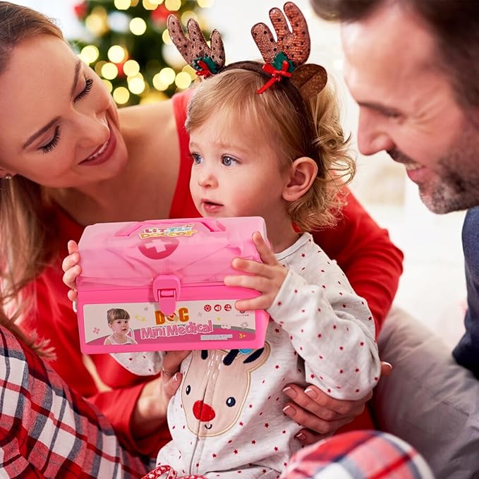 Doctor Kit for Toddlers 3-5 Dress Up for 2+ Year Olds Girls Pretend Veterinarian Toddler Doctor Play Set with Stethoscope Pink Costume Dog Toy Christmas Birthday Gifts for 2 3 4 5 6 Year Old Girls