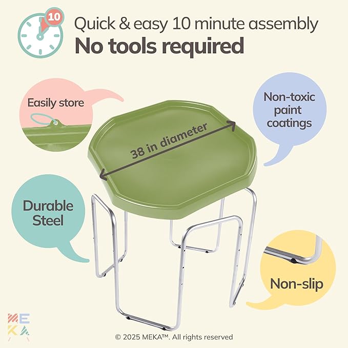 MEKA Large 38"x38" Tuff Tray Set Olive Green, Activity Sensory Tray Plus Stand Children, Outdoor Play Sand and Water Table for Toddlers and Kids, Toy Boys Girls