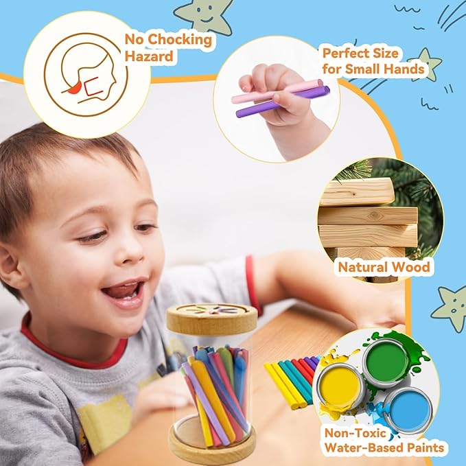 Montessori Wooden Stick Color Sorting Toys for 3 Year Old, Dual Play Educational Preschool Learning Fine Motor Skills Sensory Toys for Toddlers 3-5 Girl Boy Birthday Gifts (Acrylic Bucket)