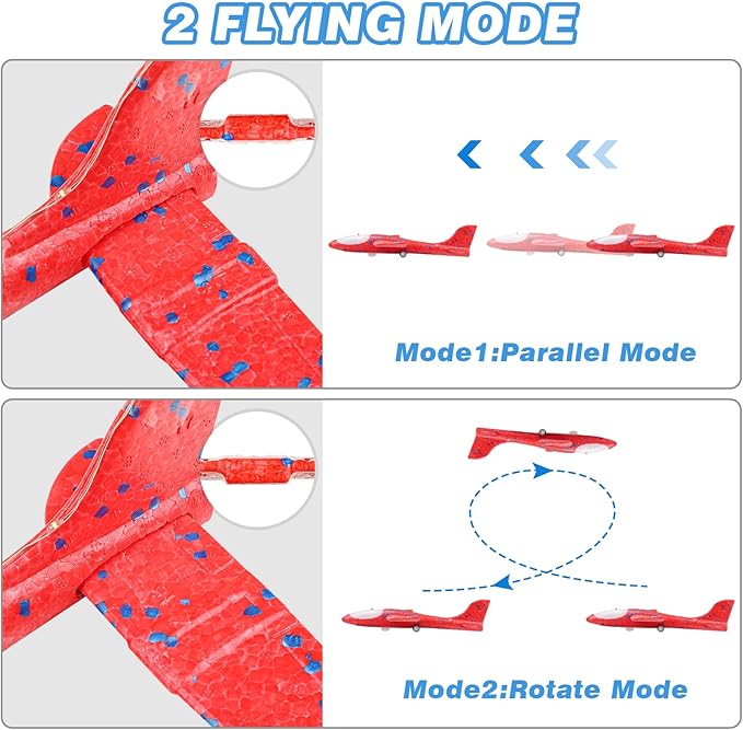 3 Pack Airplane Launcher Toy, 12.6" Foam Glider Led Plane, 2 Flight Mode Catapult Plane for Kids Outdoor Sport Flying Toys Gifts for 3 4 5 6 7 8 9 10 12 Year Old Boys Girls