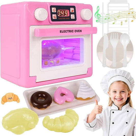 Play Kitchen for Toddlers Toy Oven, Pink Easy Bake Oven for Girls, Kids Kitchen Playset with Color-Changing Foods, Kids Microwave Toys Pretend Toddler Cooking Gifts for Girls Boys