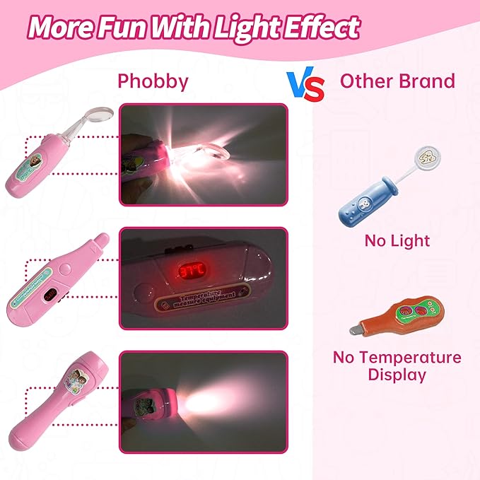 Kids Doctor Kit, 8 Pieces Toddlers Doctor Playset with Medical Storage Bag & Real Stethoscope, Pretend Play Doctor Toys Christmas Birthday Gift for Boys Girls Aged 3 4 5 6 (Pink)