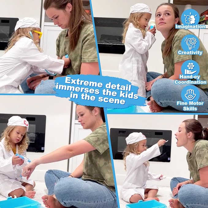 Doctor Kit for Toddlers 3-5 Dress Up Toys for 2 3 4 Year Old Girls Pretend Kids Doctor Play Set with Doctor Costume Toy Stethoscope for 2 3 4 5 6 Year Old Girls Boys Christmas Birthday Gifts