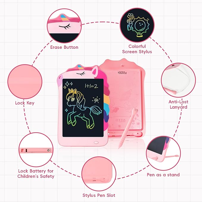 Unicorn Toys LCD Writing Tablet for Girls Kids, Colorful Toddler Toys Drawing Board, Educational Kid Toys Doodle Pad Toys for 3 4 5 6-12 Years Old Girls Boys Birthday Party Christmas Gift, 8.5 Inch