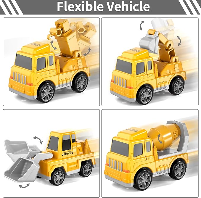 Bennol Construction Truck Toys for Toddler Boy 1 2 3 4 5 Year Old, Car Trucks Birthday Gifts Toys for Kids Ages 1-3 3-5, 5-in-1 Construction Trcuk with Excavator, Crane Mixer, Bulldozer