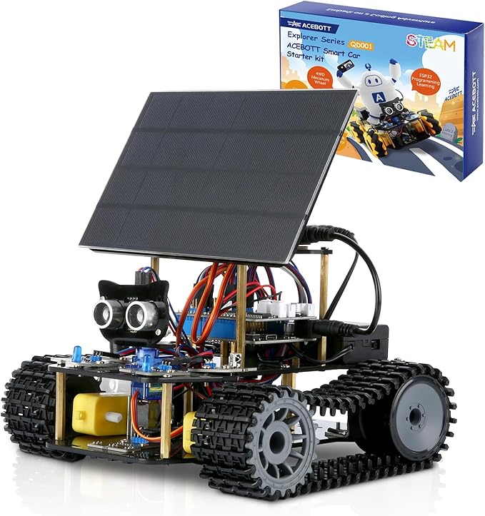 ACEBOTT ESP32 Smart Tank Solar Robot Car, 4WD Omnidirectional Movement Remote Control Car Compatible with Arduino IDE, Electronics Programming Project/STEM Educational/Science Coding Kit for 12+Teens