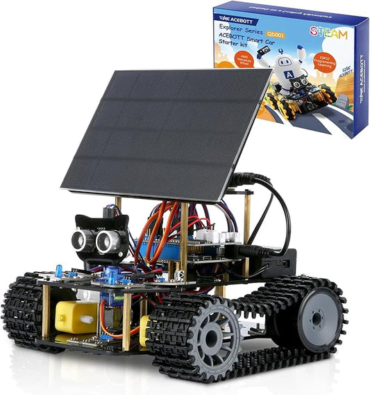 ACEBOTT ESP32 Smart Tank Solar Robot Car, 4WD Omnidirectional Movement Remote Control Car Compatible with Arduino IDE, Electronics Programming Project/STEM Educational/Science Coding Kit for 12+Teens