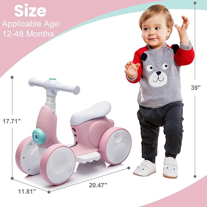 Electric Baby Balance Bike with Bubble Machine for 1 Year Old Boys Girls 4 in 1 Toddler Balance Bike 12-48 Month Kids Bubble Bike Ride Toys First Birthday Gift with Powered Motor,Music,LED Lights
