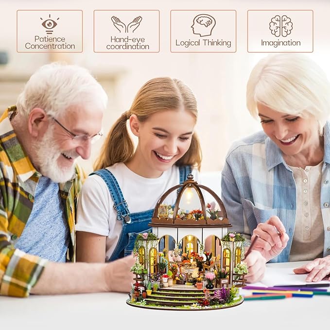 Garden Miniature House Kit, DIY Miniature Building Kits, Wooden Greenhouse Miniature Kit with Furniture, Creative Dollhouse Kit for Adults, Hobby Craft Home Decor Birthday Gifts