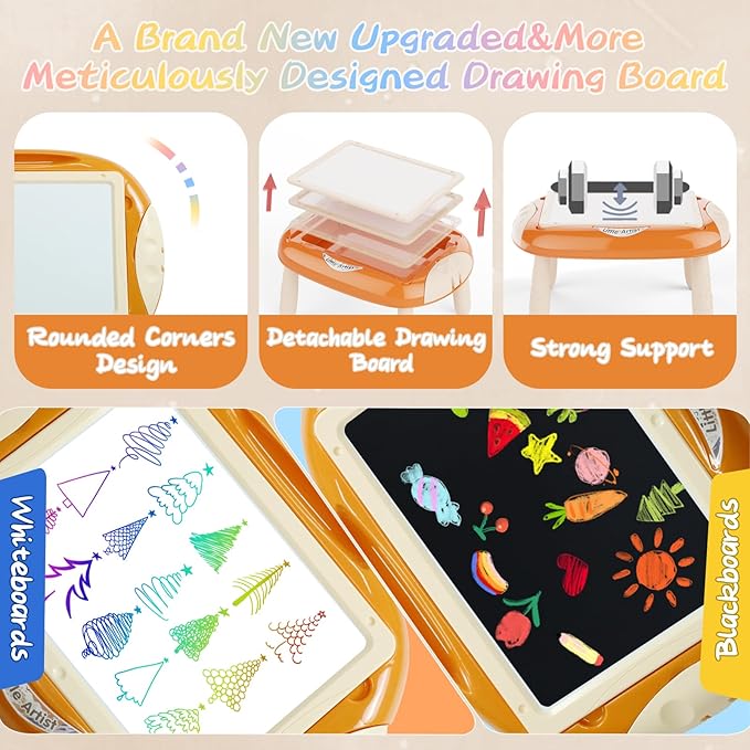 Toy for 1-2 Year Old, Toddlers Toys with Magnetic Letters and Numbers, Art Easel for Kids 1 2 Year Old, Birthday Christmas Gifts (Creamy Orange)