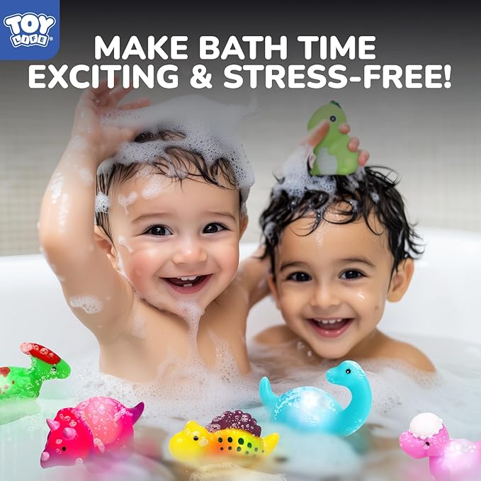 TOY Life 6 PCS Dinosaur Light Up Bath Toys for Kids Ages 4-8, No Hole Glow Bath Toys for Kids, Baby Toddler Bath-Time Christmas Birthday Gifts for Grandkids, Boys, Ideal for Shower, Bathtub, Pool