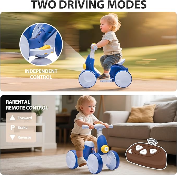 Electric Baby Balance Bike with Bubble Machine for 1 Year Old Boys Girls 4 in 1 Toddler Balance Bike 12-48 Month Kids Bubble Bike Ride Toys First Birthday Gift with Powered Motor,Music,LED Lights