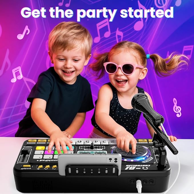 Toddlers DJ Mixer Toys, Electronic Baby Musical DJ Toys with Lights, Songs, Sound Effects, Microphone, Kids Electronic Piano Sets, Chiristmas Birthday Gifts for 3 4 5 6 Years Old Boys Girls