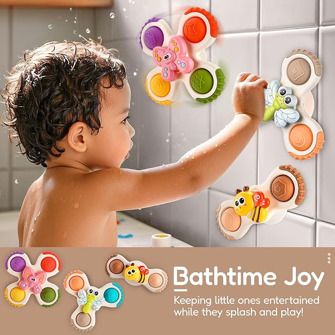 ALASOU 3PCS Pop Suction Cup Spinner Toys for 1 Year Old Boy Girl|Novelty Spinning Tops Toddler Stocking Stuffers|Baby Bath Toy for Kids Ages 1-3|1 Year Old Boy Christmas Birthday Gift for Infant