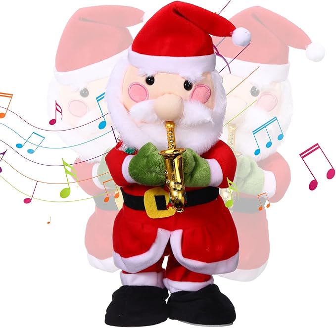 Singing Dancing Christmas Tree Santa Claus with Music Animated Christmas Toys Plush Interactive Toy Figures with 8 Songs and Lights Repeat What You Say, Xmas Gift(Santa Claus)