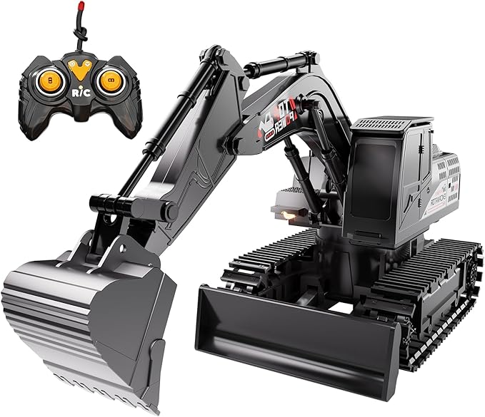 Remote Control Excavator for Boys 4-7, RC Excavator for Kids, 27 MHz Construction Trucks Vehicles Toys for Toddlers 1-3 3-5 4-7 with Metal Shovel and Light Birthday Boys Gifts