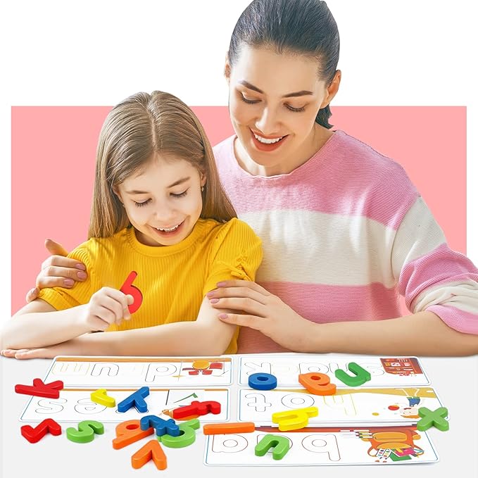 Learning Educational Toys for 2 3 4 5 6 Years Old Boys Girls, See & Spell Matching Letter Game with Alphabet Cards for Kids, Preschool CVC Word Builders Toy, Christmas Birthday Gifts for Age 2-4 4-6