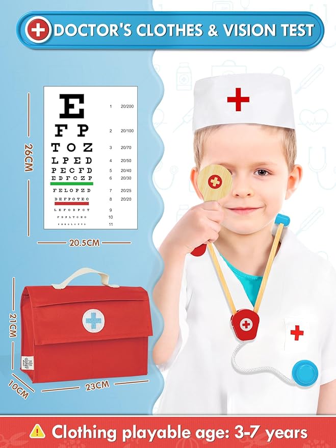 Lehoo Castle Doctor Kit for Toddlers 3-5, Kids Doctors Play Set, Pretend Play with Doctor Costume Toy Stethoscope Medical Kits for Girls Boys 3 4 5