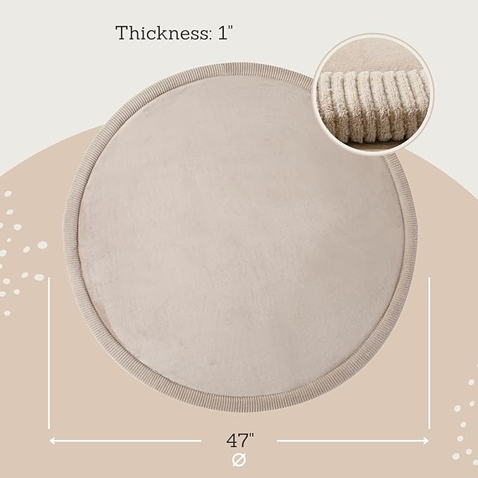 Hakuna Matte Coral Velvet Baby Play Mat Ø 47" Beige – High-Density Memory Foam Area Rug – Playmat for Floor with Non-Slip Backing for Crawling, Playing & Tummy Time