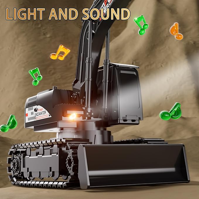 Remote Control Excavator for Boys 4-7, RC Excavator for Kids, 27 MHz Construction Trucks Vehicles Toys for Toddlers 1-3 3-5 4-7 with Metal Shovel and Light Birthday Boys Gifts