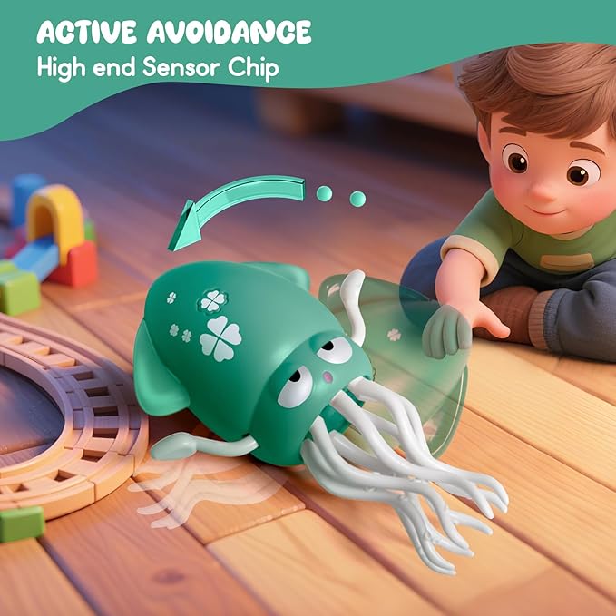 Dancing Octopus Baby Toy - Tummy Time Gift for Babies, Magic Music Dance Light, Infrared Automatic Obstacle Avoidance, Sensor Development Infant Toys Present for Toddler 3-8 Years Old Boy&Girl, Green