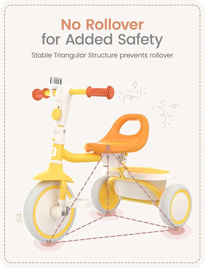 besrey Toddler Tricycle with Bell, Kids Tricycle Age 18 Months to 5 Years, Kids Trike, Toddler Bike for 1.5-5 Year Olds, Baby Trike, Gifts & Toys for Boys & Girls, Yellow