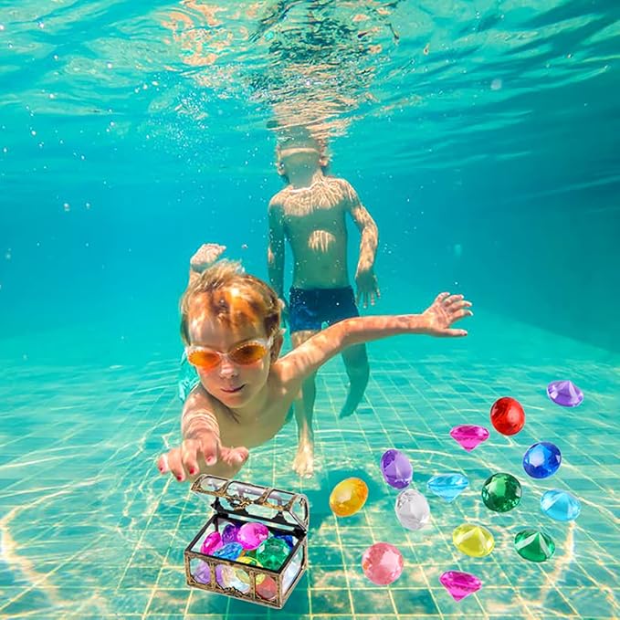 Diving gem Pool Toys Sand Toys,14 Color Diamond Treasure Chest Summer Swimming gems Pirate Diving Toy Set Underwater Swimming toyChildren's Game Gifts for Boys and Girls