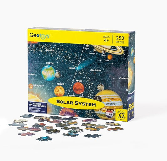 Geotoys Solar System Puzzle for Kids - Space Puzzle for 4+ Year Old, Includes Planets, Stars, and More - 250 Piece Puzzles for Kids - Made in The USA Vibrant Educational Jigsaw Puzzles