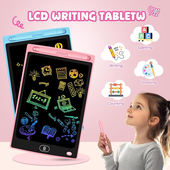 3 Pack LCD Writing Tablet for Kids - Erasable and Reusable Toddler Doodle Board in 8.5 inch, Ideal Drawing Pad for Learning Toy for Ages 3-8, Gift for Girls Boys (3 Pack (Pink,Blue, Green))