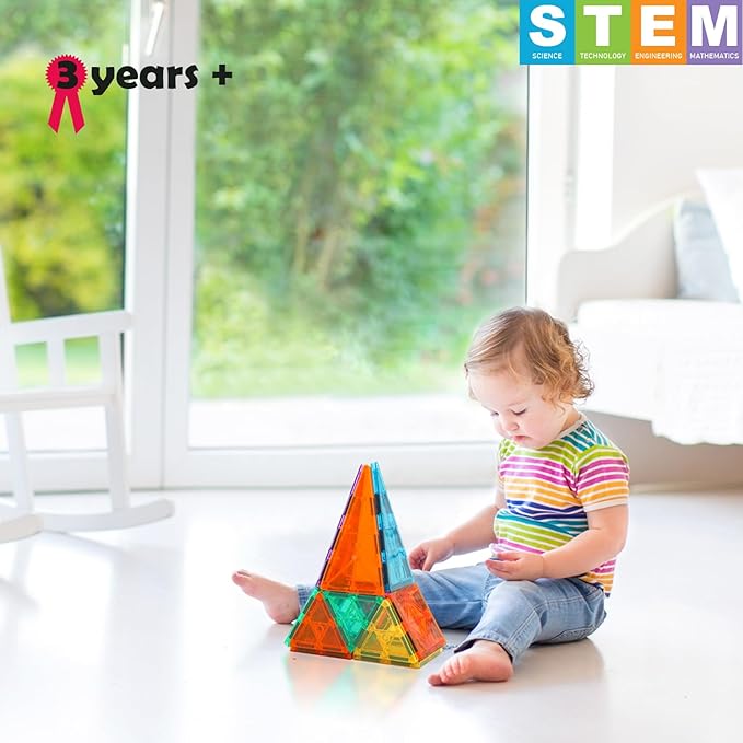 STEM Magnetic Tiles 70PCS Educational Toys for Kids Ages 3-8, Montessori Sensory Magnet Blocks for Toddlers, Classroom & Home Construction Kit