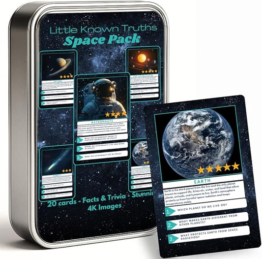 Outer Space Trivia Flash Cards for Kids Ages 3+, Educational Solar System Learning Game, STEM Astronomy Fact Cards in Metal Tin, Screen-Free Travel Toy