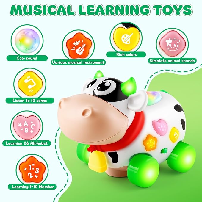 Musical Toys for Baby 6-12-18 Months, 7 in 1 Multi-Functional Crawl & Pull Toys, Christmas Birthday Gifts for 1-2 Year Old Boys and Girls.