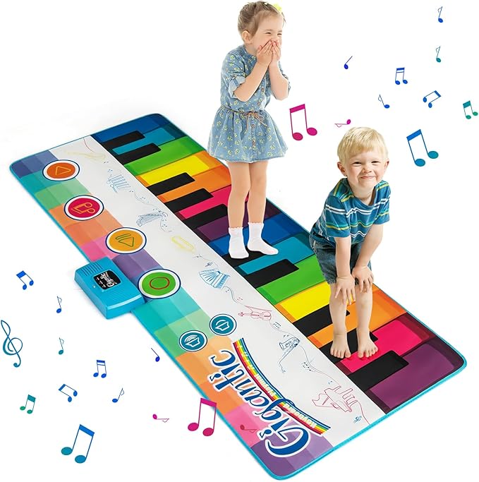 HONEY JOY Musical Piano Mat for Toddlers, Dancing Keyboard Music Carpet, Animal Sounds Blanket Touch Playmat, Early Sensory Educational Learning Toys for 3+ Years Old Baby Girls Boys (24-Key)
