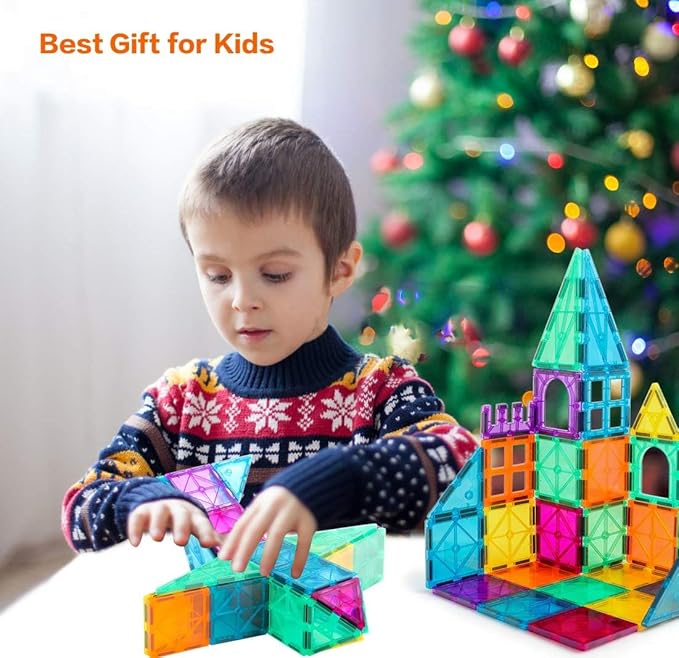 110PCS Magnetic Tiles with 2 Cars, STEM 3D Building Blocks for Kids Ages 3-8, Montessori Magnet Construction Toys for Preschool Classroom