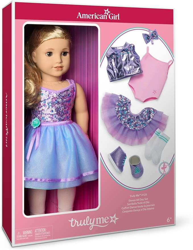 American Girl, Truly Me #125 Doll & Dance All Day Set, with Hazel Eyes, Curly Blonde Hair, Light Skin, Ages 6+