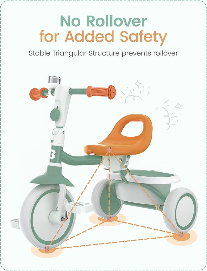 besrey Toddler Tricycle with Bell, Kids Tricycle Age 18 Months to 5 Years, Kids Trike, Toddler Bike for 2-5 Year Olds, Baby Trike, Gifts & Toys for Boys & Girls, Green